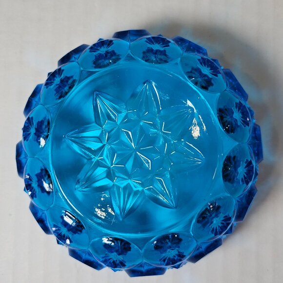Vintage L.E. Smith Moon And Stars Colonial Blue Glass Small Bowl - Picture 7 of 11